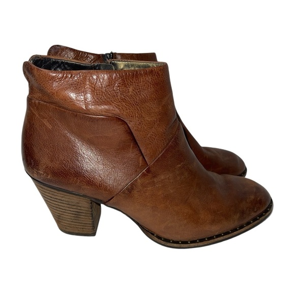 Paul Green Women's Boots Size 7(US 9 1/4) Brown Leather Side Zip Block Heel - Picture 1 of 14